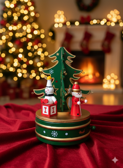 🎄🎶 CAJA MUSICAL NAVIDEÑA DE MADERA CON ÁRBOL Y FIGURAS – DECORACIÓN CLÁSICA