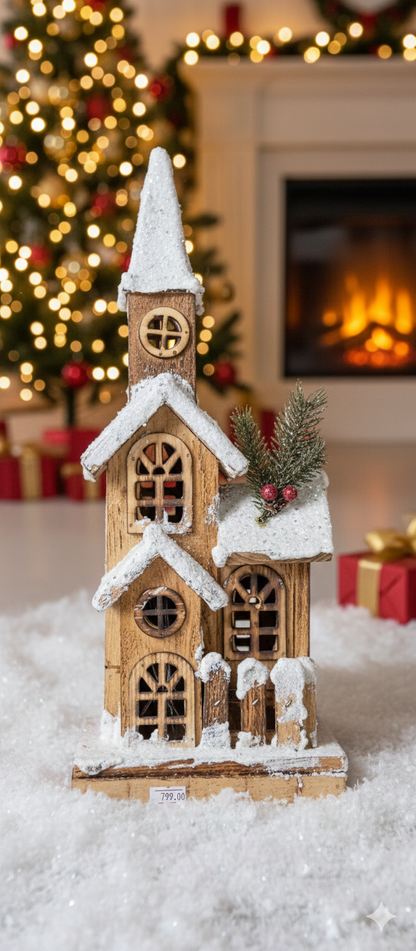 🕯️ CASITA NAVIDEÑA DE MADERA CON NIEVE – DECORACIÓN RÚSTICA PREMIUM