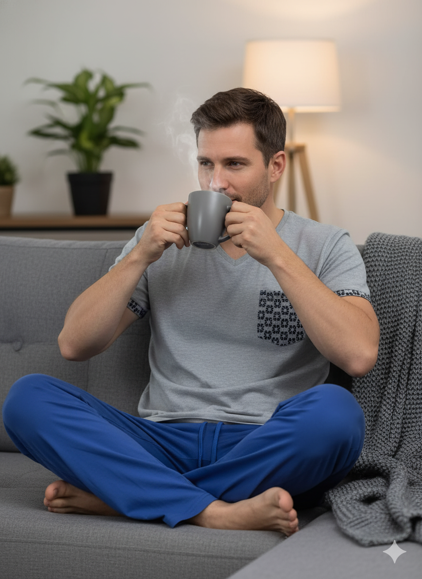 💙 PIJAMA MASCULINA GRIS Y AZUL – TALLA L