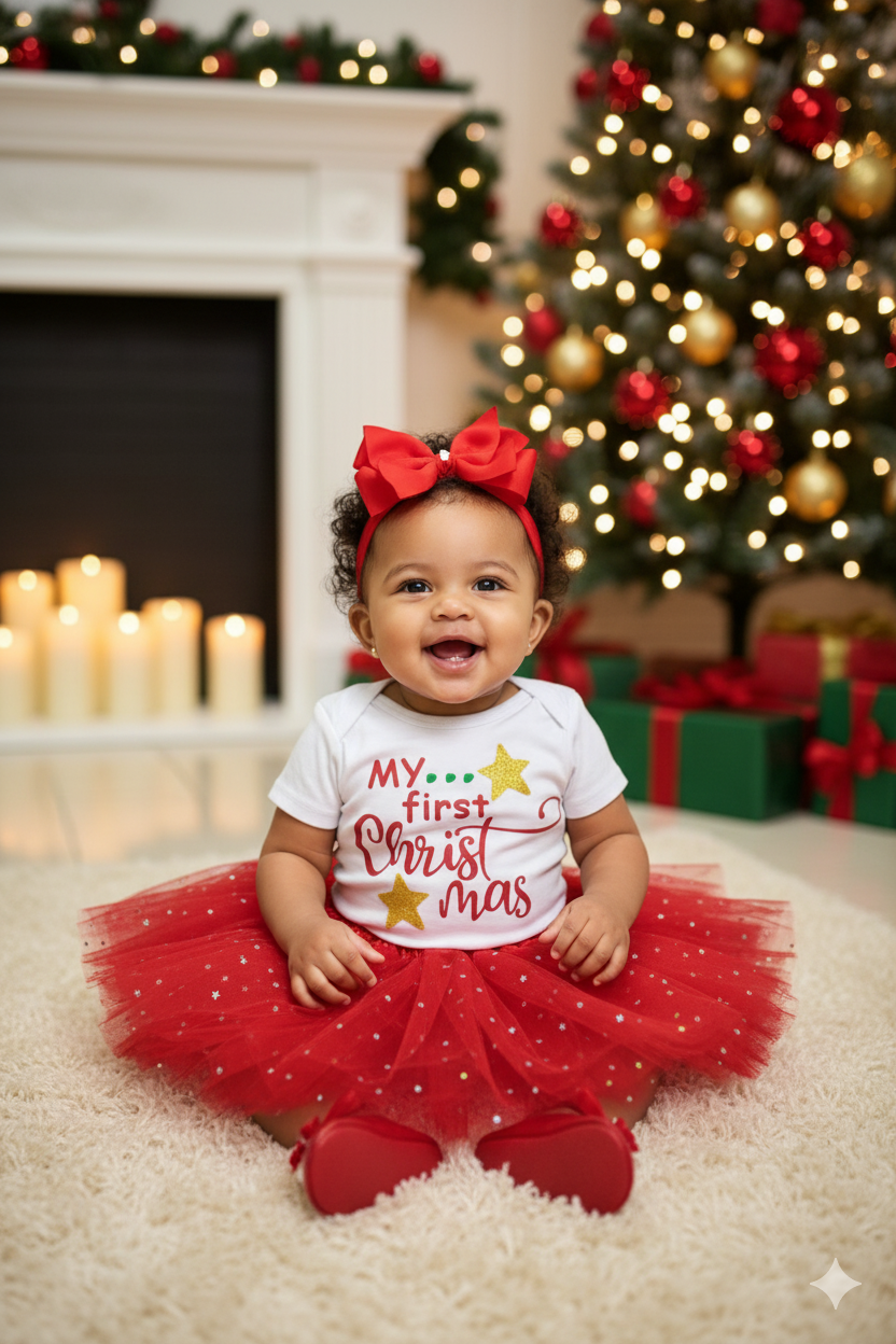 🎄 CONJUNTO NAVIDEÑO PARA BEBÉ – MY FIRST CHRISTMAS CON FALDA DE TUL 12-18 MESES