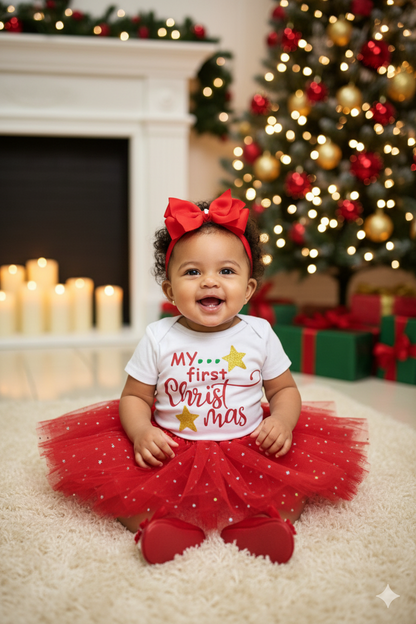 🎄 CONJUNTO NAVIDEÑO PARA BEBÉ – MY FIRST CHRISTMAS CON FALDA DE TUL 12-18 MESES
