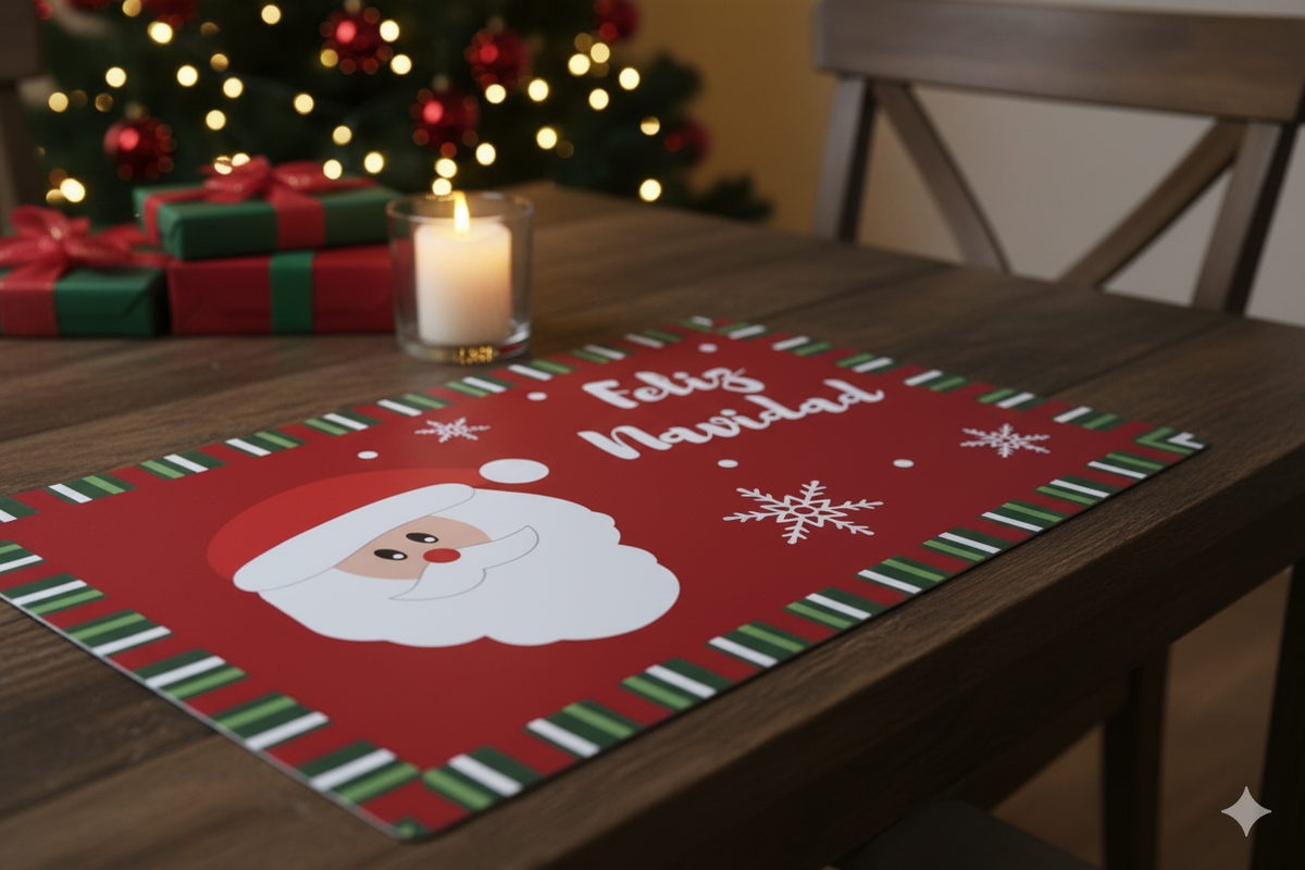 🎄INDIVIDUAL NAVIDEÑO “FELIZ NAVIDAD” CON DISEÑO DE SANTA