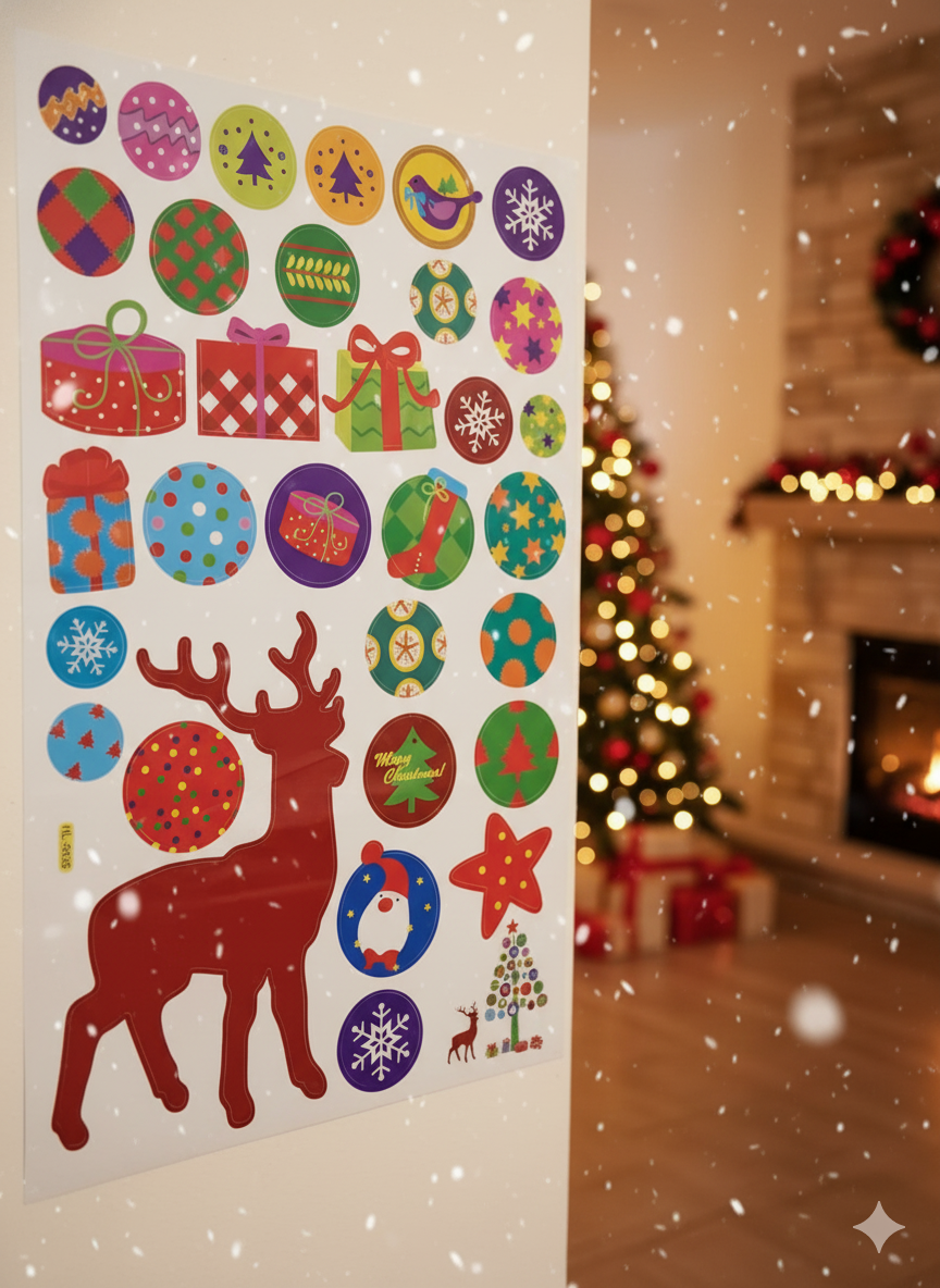 STICKERS NAVIDEÑOS ADHESIVOS DE PARED – RENOS, REGALOS Y ADORNOS – AMALILI 🎅✨