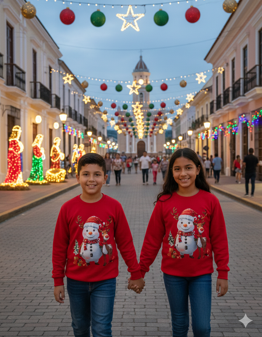 SUÉTER NAVIDEÑO INFANTIL MUÑECO DE NIEVE & RENO – TALLAS 8 A 12 AÑOS