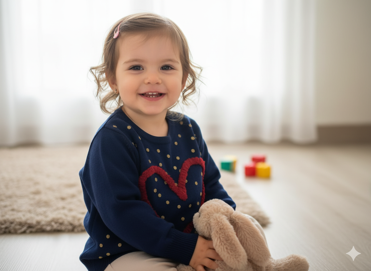 💙 SUÉTER INFANTIL AZUL CON CORAZÓN ROJO – 2 AÑOS