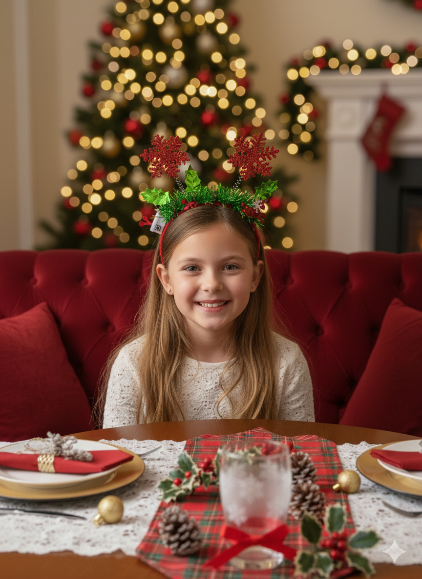DIADEMA NAVIDEÑA CON LUCES LED – HOJAS, BRILLITOS Y MOTIVOS FESTIVOS