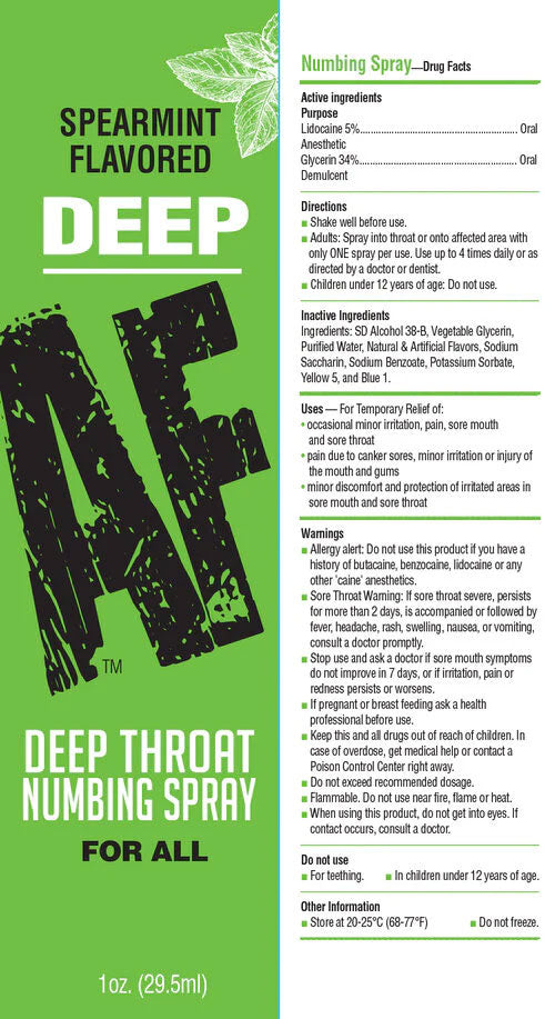 Spray desinbilizante de garganta deep throat sabor menta con lidocaína 5% 30 ml