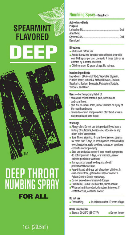 Spray desinbilizante de garganta deep throat sabor menta con lidocaína 5% 30 ml