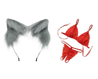 SET DIADEMA GATA PELUDA Y LENCERIA SEXY