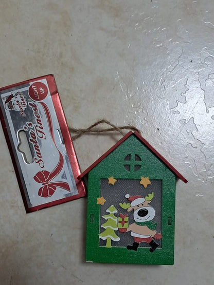 🎄 CASITA NAVIDEÑA DE MADERA CON SANTA Y BRILLO DECORATIVO