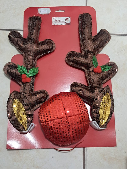 🦌 KIT DE DECORACIÓN NAVIDEÑA PARA AUTO – RENO CON NARIZ ROJA