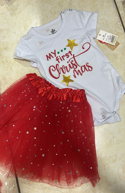 🎄 CONJUNTO NAVIDEÑO PARA BEBÉ – MY FIRST CHRISTMAS CON FALDA DE TUL 12-18 MESES