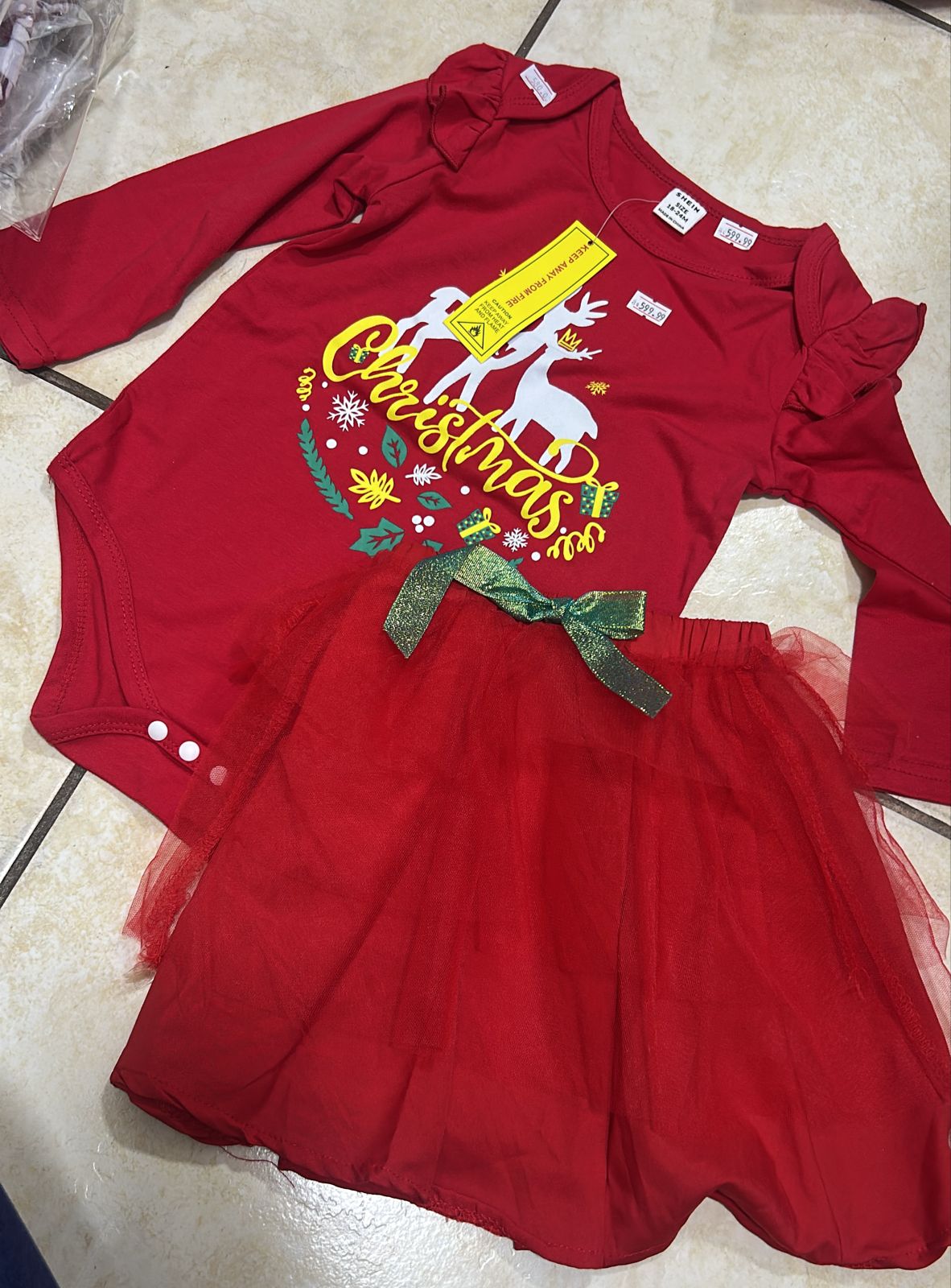 🎄 CONJUNTO NAVIDEÑO PARA NIÑA – BODY CON FALDA DE TUL Y DISEÑO DE RENOS 18-24 MESES