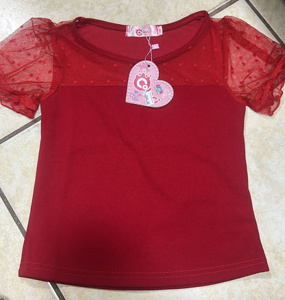 ❤️ BLUSA ROJA CON MANGAS DE TUL – 4 AÑOS