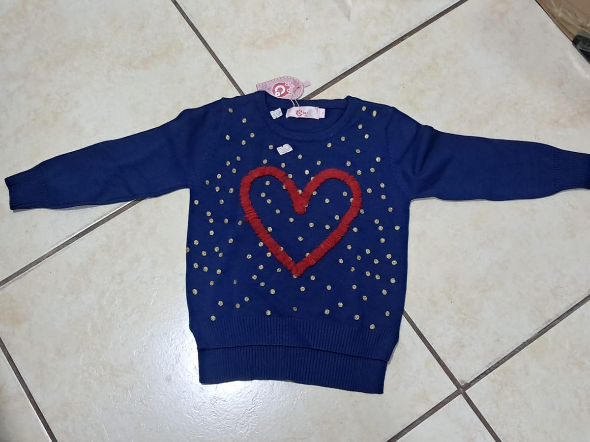 💙 SUÉTER INFANTIL AZUL CON CORAZÓN ROJO – 2 AÑOS