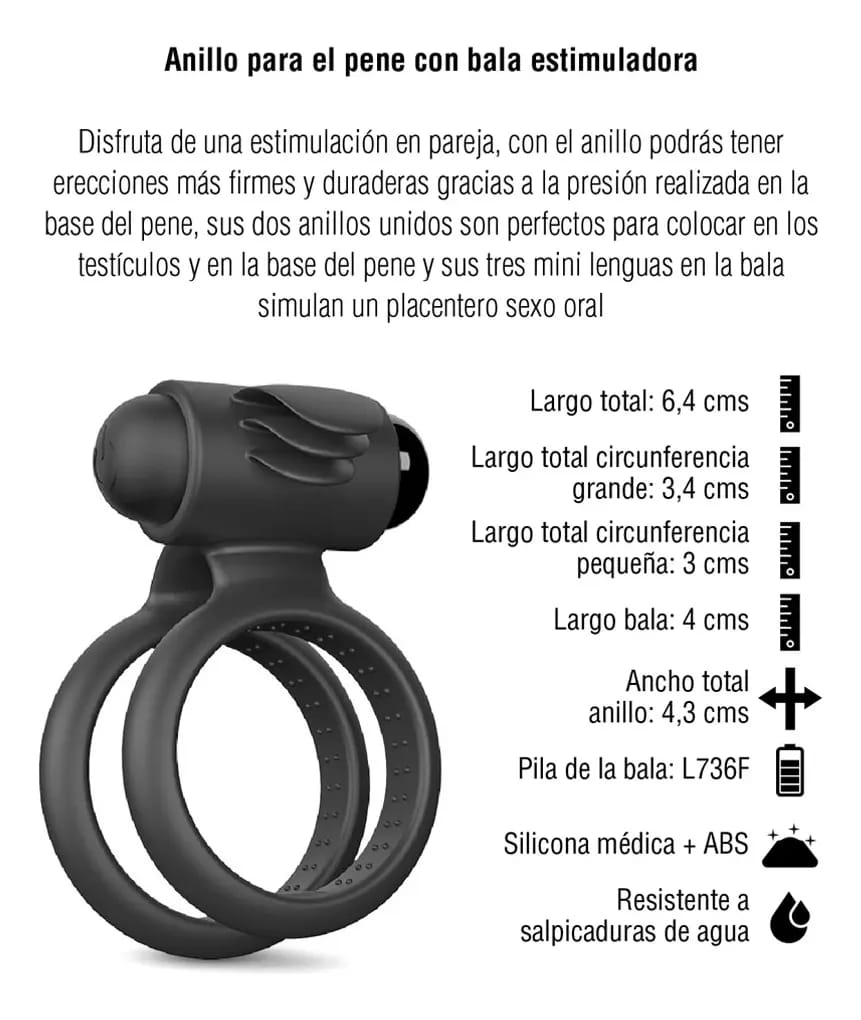 Anillo vibrador doble con bala estimuladora Nightcrawler – recargable y resistente al agua