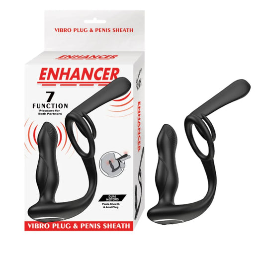 Enhancer vibro plug & penis sheath dual motor