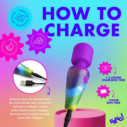 Microfono vibrador masajeador recargable rainbow mini wand bang!