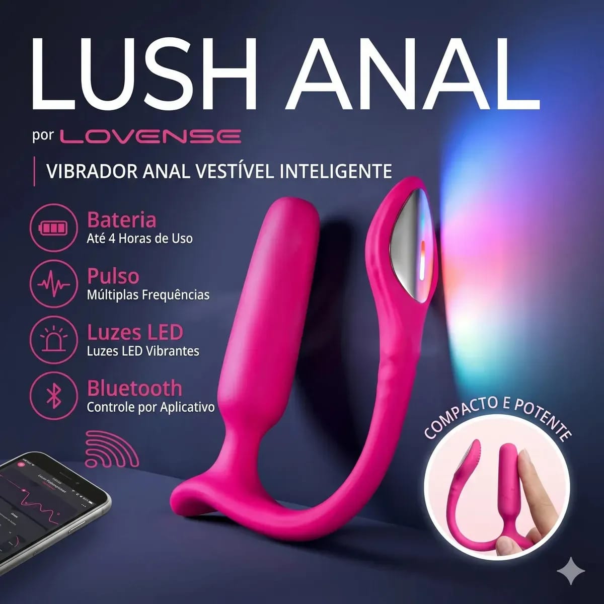 Lovense Lush Anal – vibrador anal inteligente con App, Bluetooth y LED