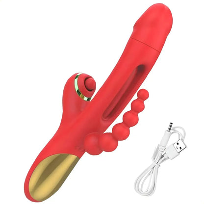 Vibrador Femenino 3 en 1 Triple Estimulación con Perlas Anales