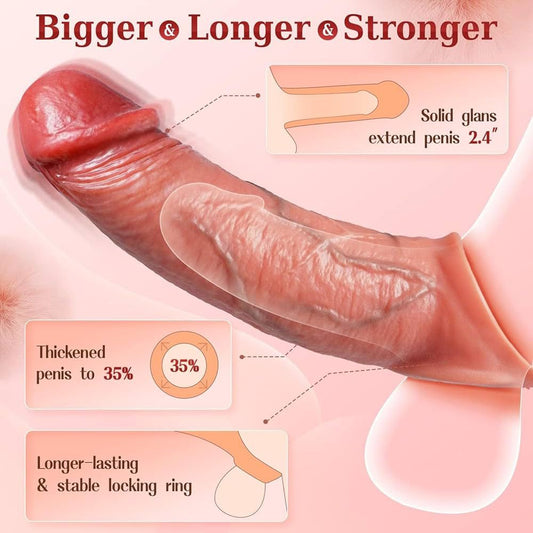 EXTENSOR DE PENE REALISTA VIBRADOR RECARGABLE – MÁS LARGO Y GRUESO