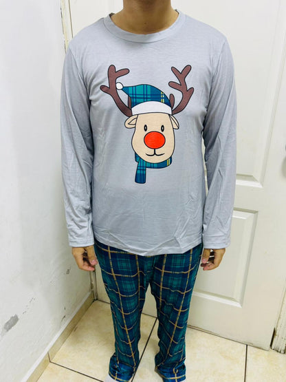 🦌 PIJAMA NAVIDEÑA RENO AZUL ADULTO– FAMILIAR