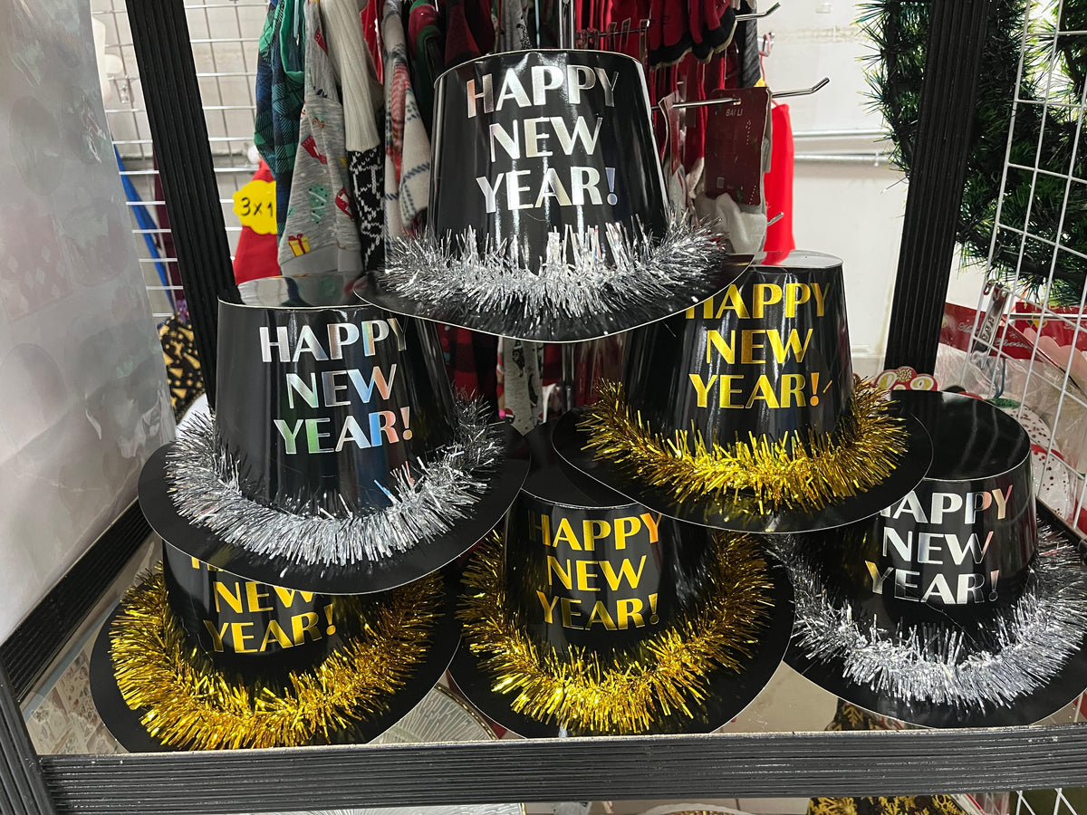 SOMBREROS CON CONFETI AÑO NUEVO POR UNIDAD