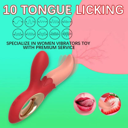 VIBRADOR DOBLE ESTIMULACIÓN CON LENGUA MÁGICA Y 10 MODOS DE VIBRACIÓN RECARGABLE USB