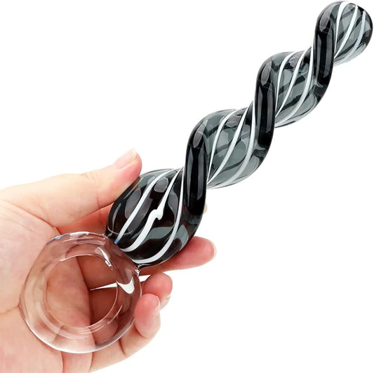 Plug anal de vidrio espiral texturizado con mango de seguridad estimulación intensa