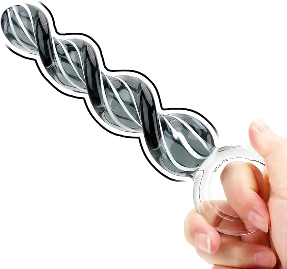 Plug anal de vidrio espiral texturizado con mango de seguridad estimulación intensa