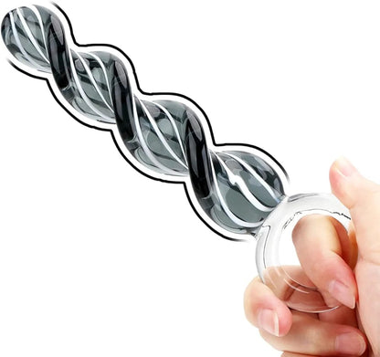 Plug anal de vidrio espiral texturizado con mango de seguridad estimulación intensa