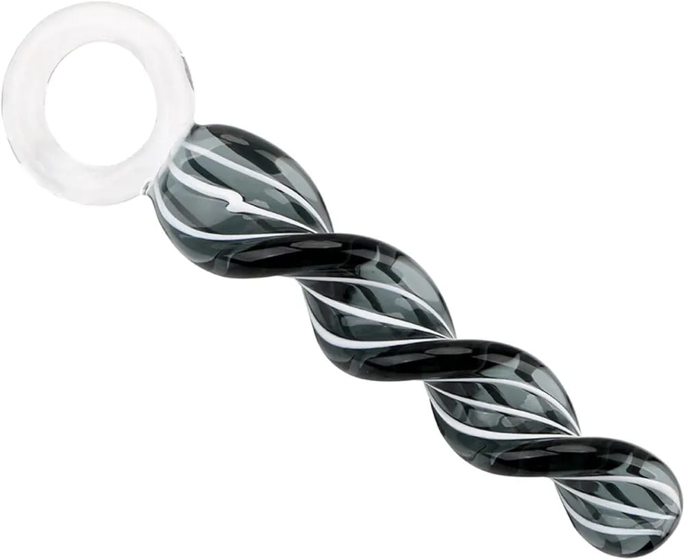 Plug anal de vidrio espiral texturizado con mango de seguridad estimulación intensa