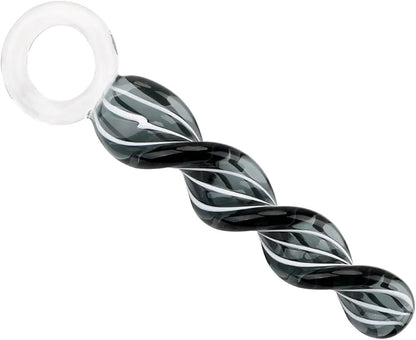 Plug anal de vidrio espiral texturizado con mango de seguridad estimulación intensa
