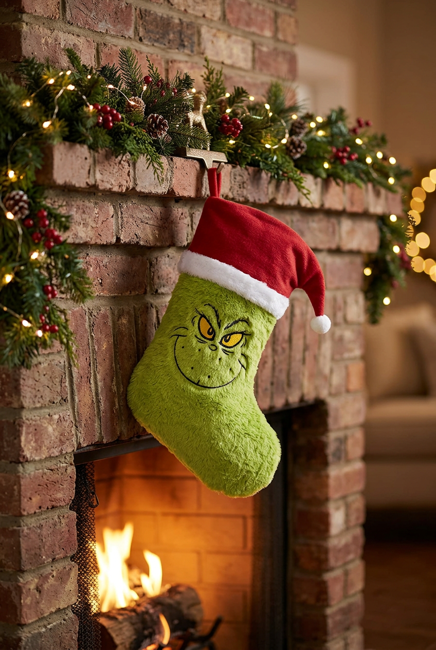 Bota grande Grinch con gorro de Santa