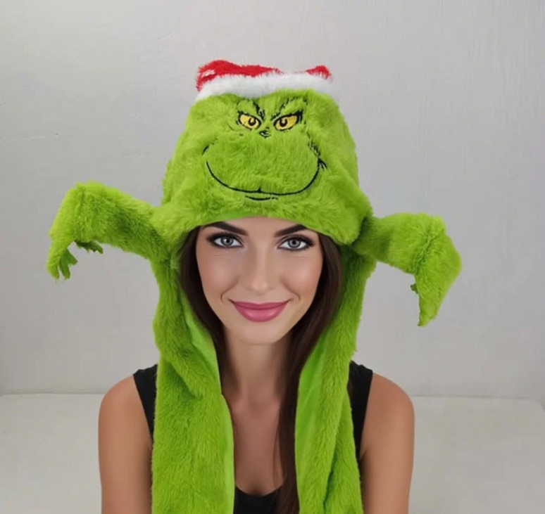 GORRO DE PELUCHE DEL GRINCH CON BRAZOS MÓVILES