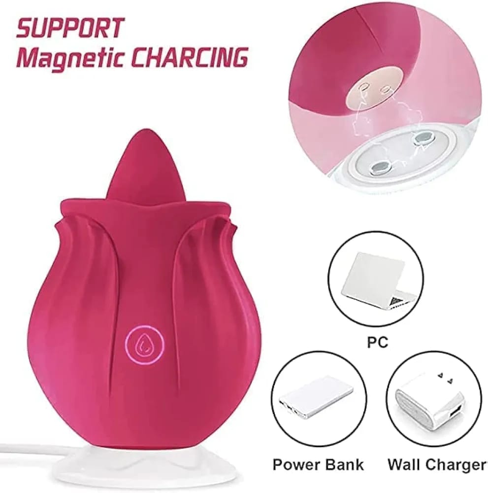 Succionador Clitorial Rosa Blossom™ con Lengüita Vibradora y Carga Magnética USB