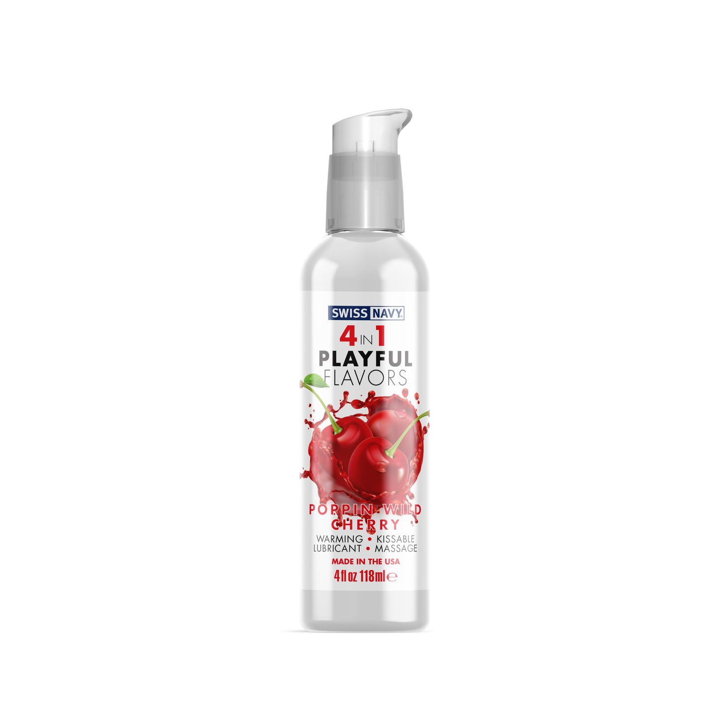 Lubricante sabor cereza 4 en 1 swiss navy playful comestible ,efecto calor, masaje besable-118 ml