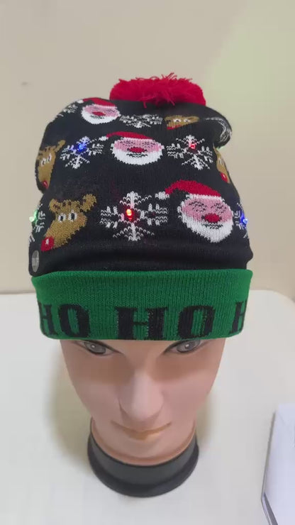 🎅 GORRO NAVIDEÑO TEJIDO CON LUZ LED – ESTILOS SANTA Y SANTA-RENO