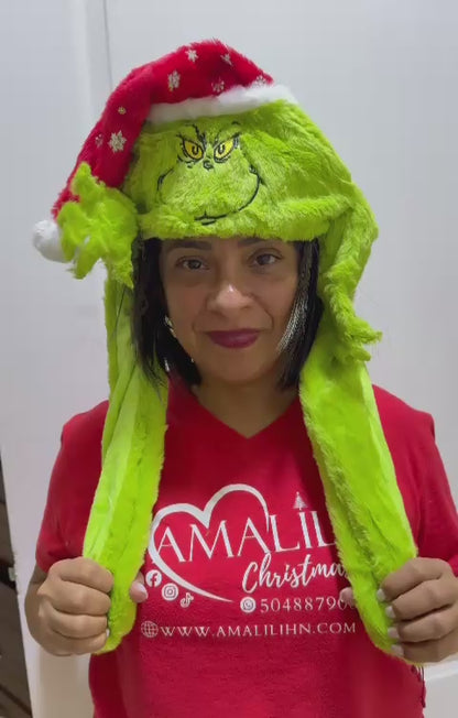 GORRO DE PELUCHE DEL GRINCH CON BRAZOS MÓVILES