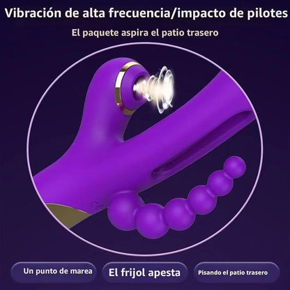 Vibrador Femenino 3 en 1 Triple Estimulación con Perlas Anales